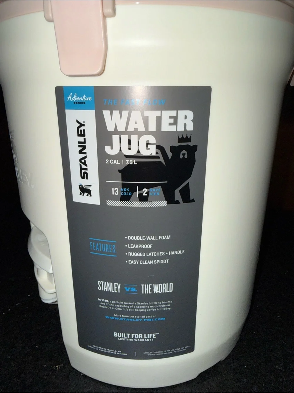 STANLEY Adventure Fast Flow Water Jug 2 GALLONS Rose Quartz Cream/Peach colorway